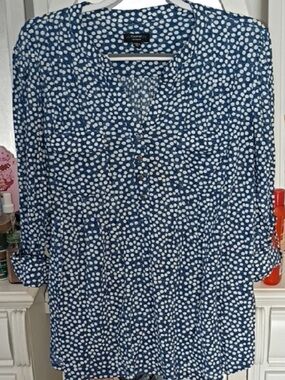 Cocomo Navy and White Polkadot Blouse, 2X